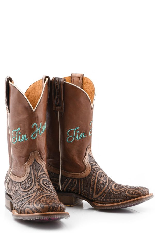 Tin Haul Womens Paisley Queen Multi-Color Leather Cowboy Boots For Sale - Image 3