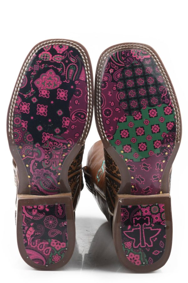 Tin Haul Womens Paisley Queen Multi-Color Leather Cowboy Boots For Sale - Image 2