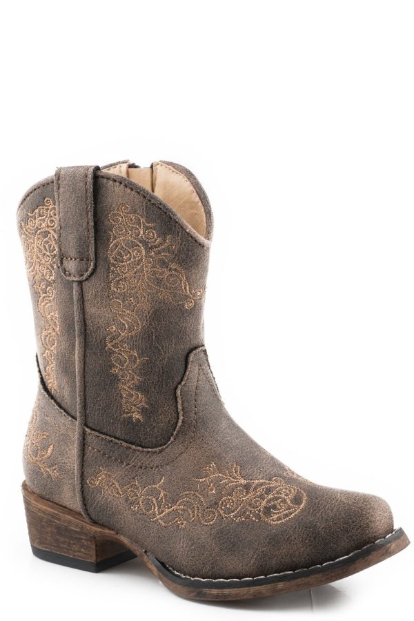 Roper Girls Toddlers Brown Faux Leather Riley Scroll Cowboy Boots For Cheap