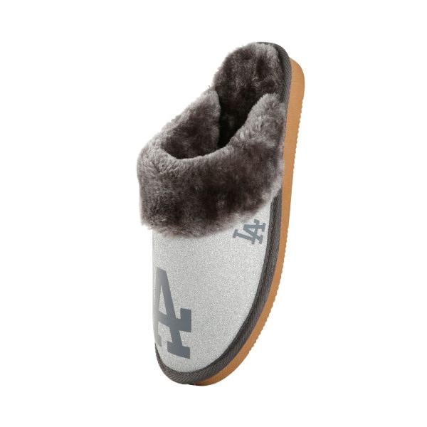 Los Angeles Dodgers MLB Womens Glitter Open Back Fur Moccasin Slippers Hot on Sale - Image 3