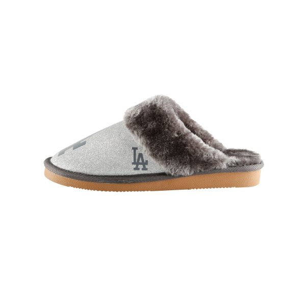 Los Angeles Dodgers MLB Womens Glitter Open Back Fur Moccasin Slippers Hot on Sale - Image 4