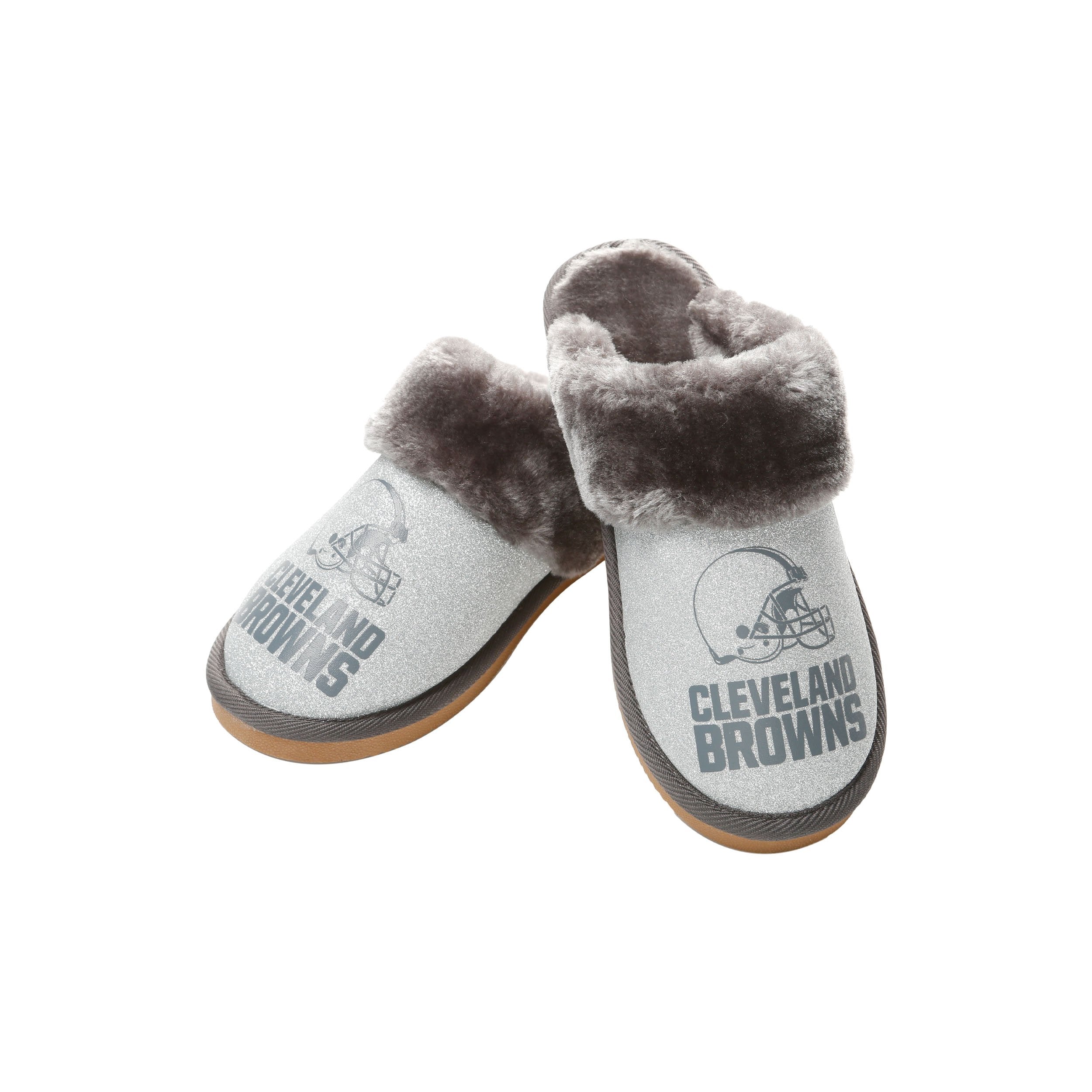 Cleveland Browns NFL Womens Glitter Open Back Fur Moccasin Slippers Online Sale