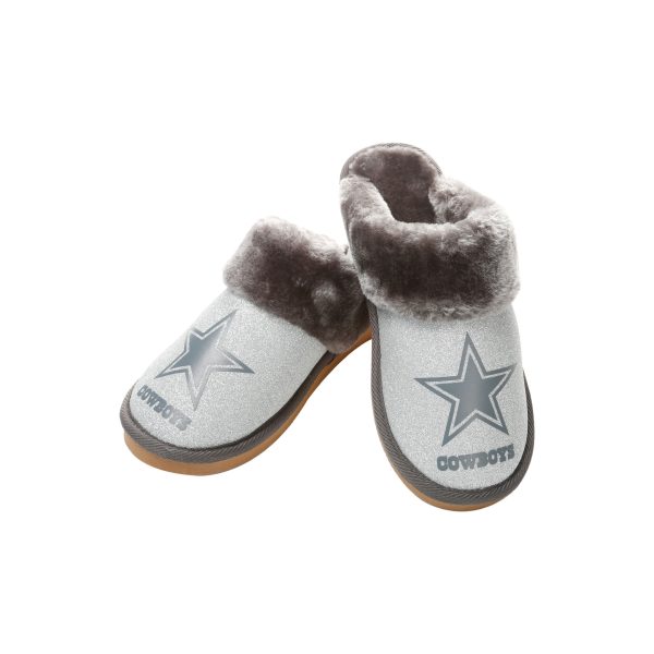 Dallas Cowboys NFL Womens Glitter Open Back Fur Moccasin Slippers Online