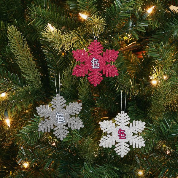St. Louis Cardinals MLB 3 Pack Metal Glitter Snowflake Ornament Discount - Image 2