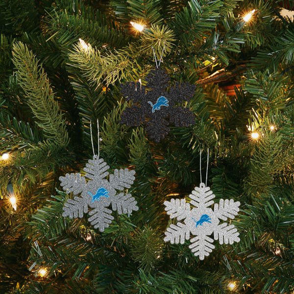 Detroit Lions NFL 3 Pack Metal Glitter Snowflake Ornament Discount - Image 2