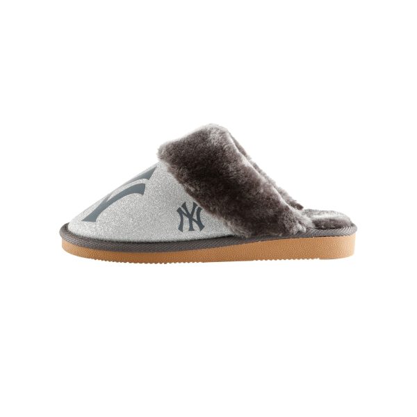 New York Yankees MLB Womens Glitter Open Back Fur Moccasin Slippers Online Sale - Image 4